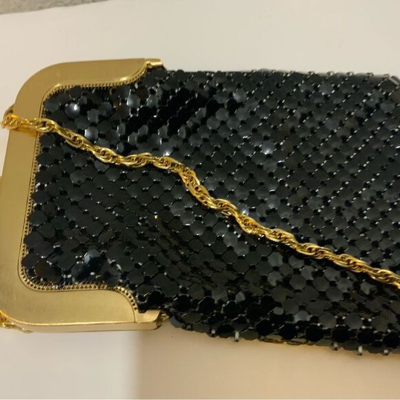 Vtg Whiting & Davis BLACK Mesh Purse Shoulder Bag Chain Strap Handbag - Picture 3 of 11